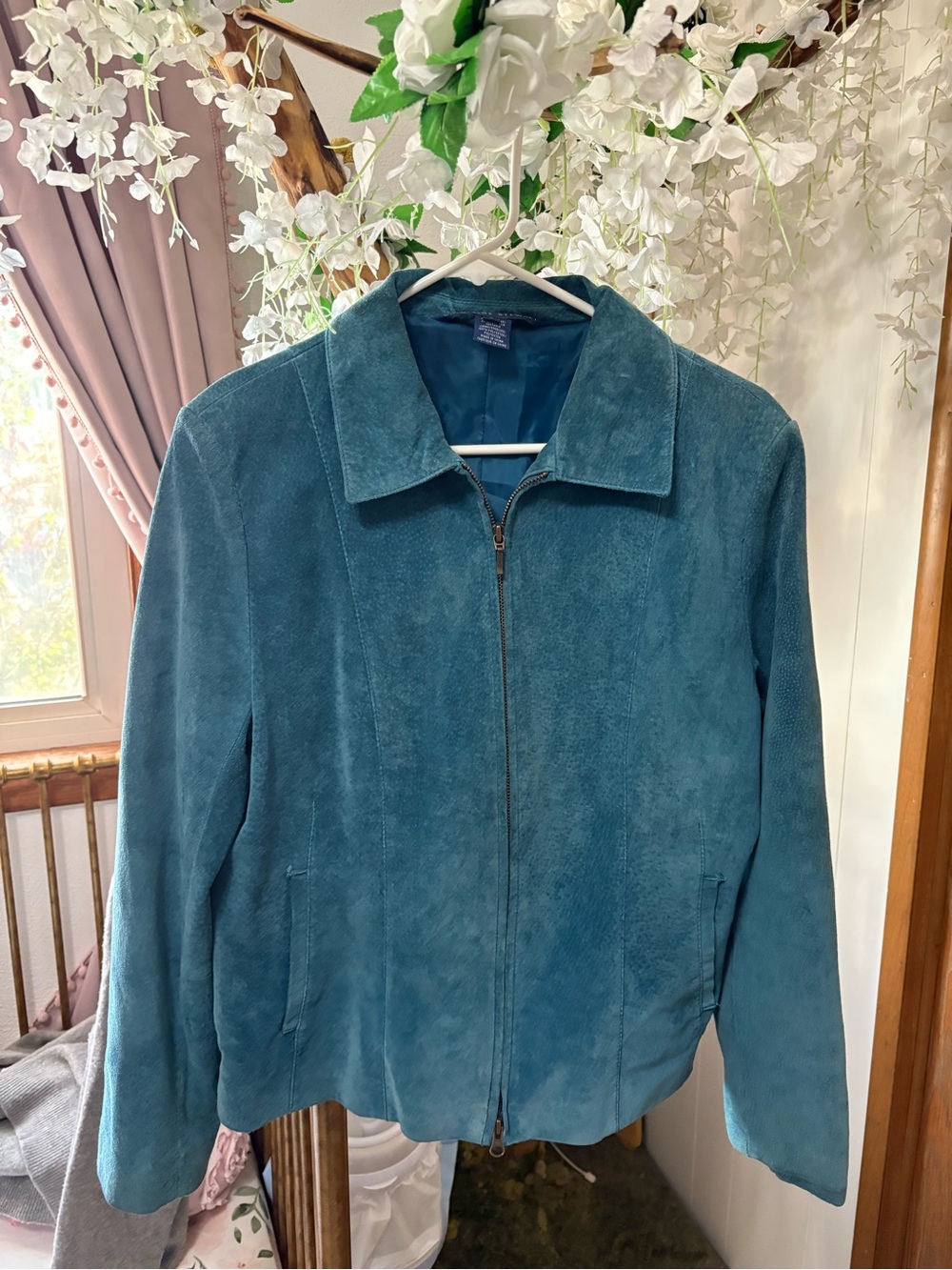 Vintage Teal Suede Zip-Front Jacket - Women